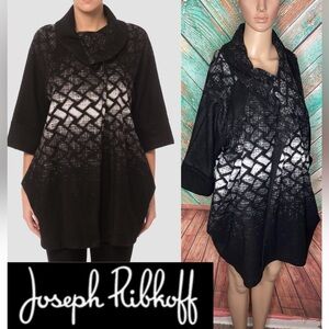 Joseph Ribkoff Single Button Wool Blend Black & White Patterned Swing Coat